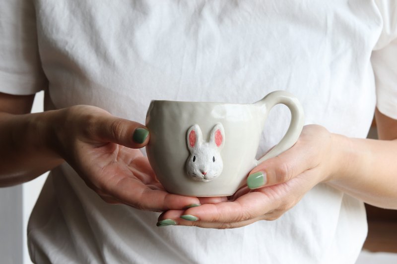 Animal mug rabbit [Made-to-order] - งานเซรามิก/แก้ว - ดินเผา ขาว