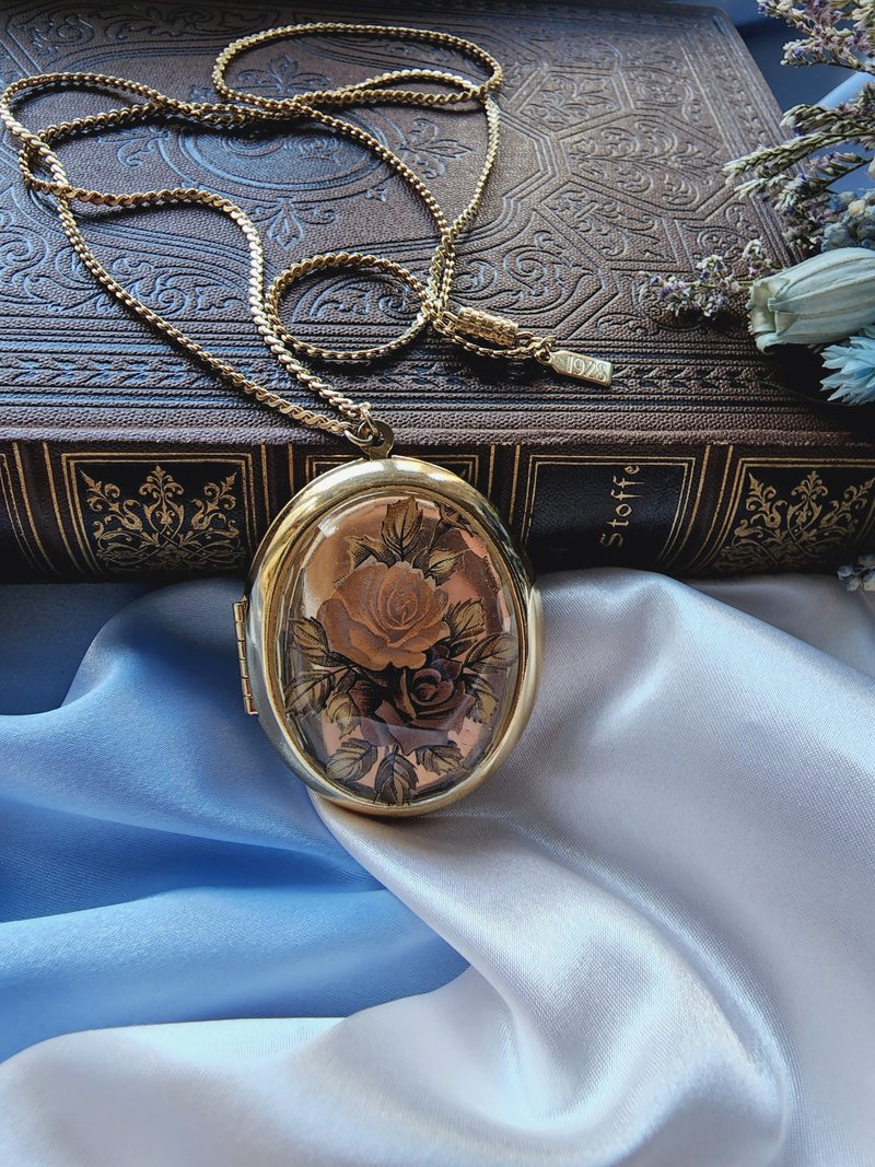 美國西洋古董飾品 / 1928復古玫瑰LOCKET項鍊/復古珠寶首飾 - 項鍊 - 其他金屬 