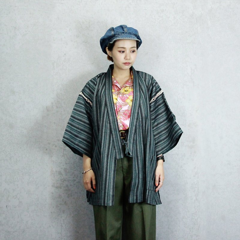 Tsubasa.Y ancient houses blue and green stripes very flat 001, Japan flat strips - Overalls & Jumpsuits - Cotton & Hemp 