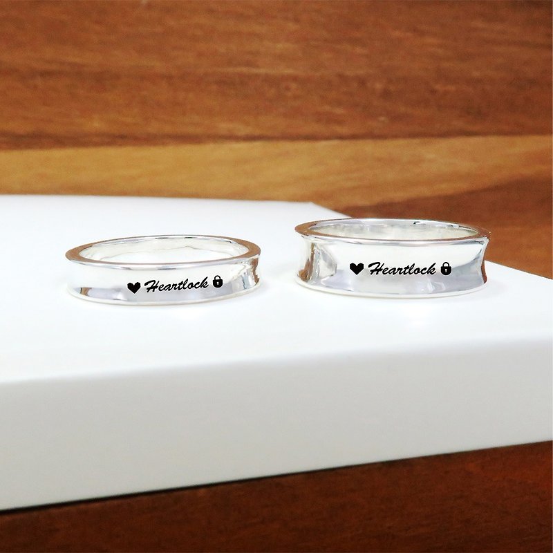 Minimalist inner arc concave ring lettering pair ring sterling silver custom ring (pair) - Couples' Rings - Sterling Silver Silver
