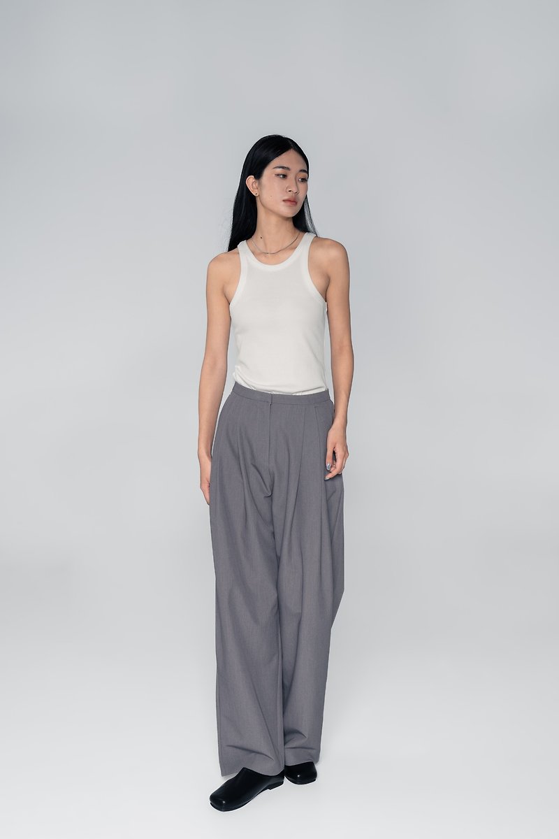 DAN-Casual Pleated Trousers - Women's Pants - Polyester Gray