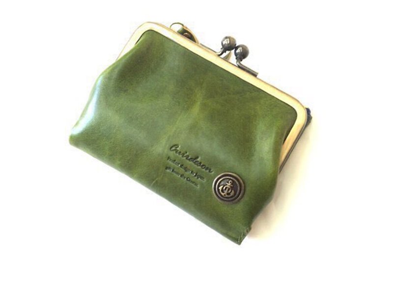 CU161GR 折財布　二つ折り　イタリアレザー　革財布　ガマ口　小さい　 - 銀包 - 真皮 綠色