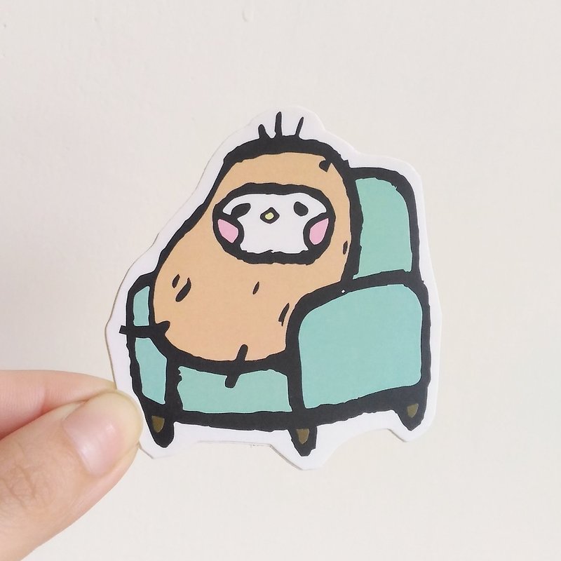 Couch potato illustration sticker - สติกเกอร์ - กระดาษ สีนำ้ตาล