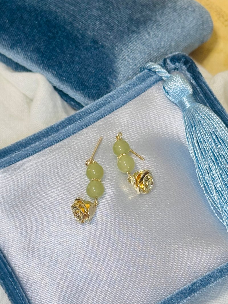 水晶系列 - 玫華玉影和田玉耳環 - 耳環/耳夾 - 玉石 金色