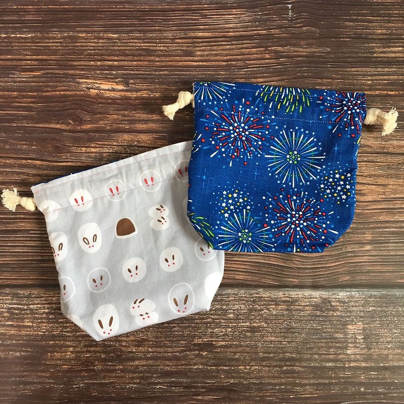 Fireworks x paralyzed rabbit - double-sided storage beam pocket - small - Toiletry Bags & Pouches - Cotton & Hemp Blue
