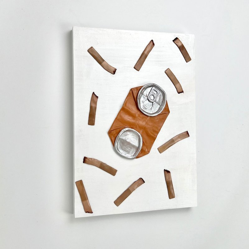 Leather collage art / Cans and cigarettes - โปสเตอร์ - ไม้ ขาว