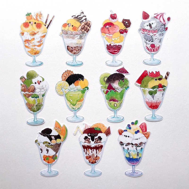 Rolia's Handmade Summer Sundae Parrot Bird Transparent White Ink Waterproof Sticker - Stickers - Plastic 