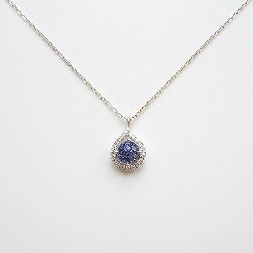 Joyce Wu Handmade Jewelry 限量現貨 - 天然變色藍寶 微鑲鑽 純 18K 白金項鍊 16/18 吋可調