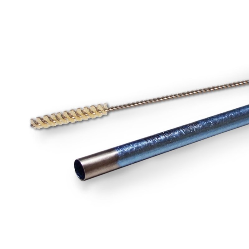 [Made in Japan Horie] Titanium Love the Earth-Pure Titanium ECO Environmental Straw-Cyan Blue+Wood Handle Straw Brush - หลอดดูดน้ำ - วัสดุอื่นๆ สีน้ำเงิน