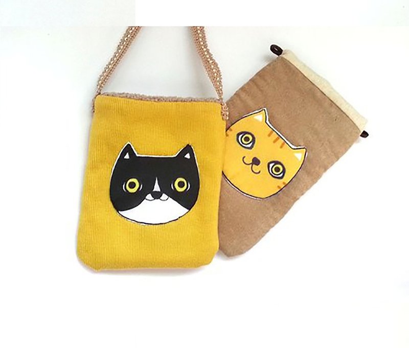 Orange cat/pocket/neck strap/shoulder/mobile phone bag - Phone Cases - Other Materials 
