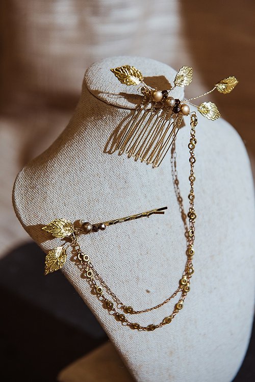Lady Elegance 西洋骨董風 月桂冠系列-多變化用途小金葉髮梳髮叉