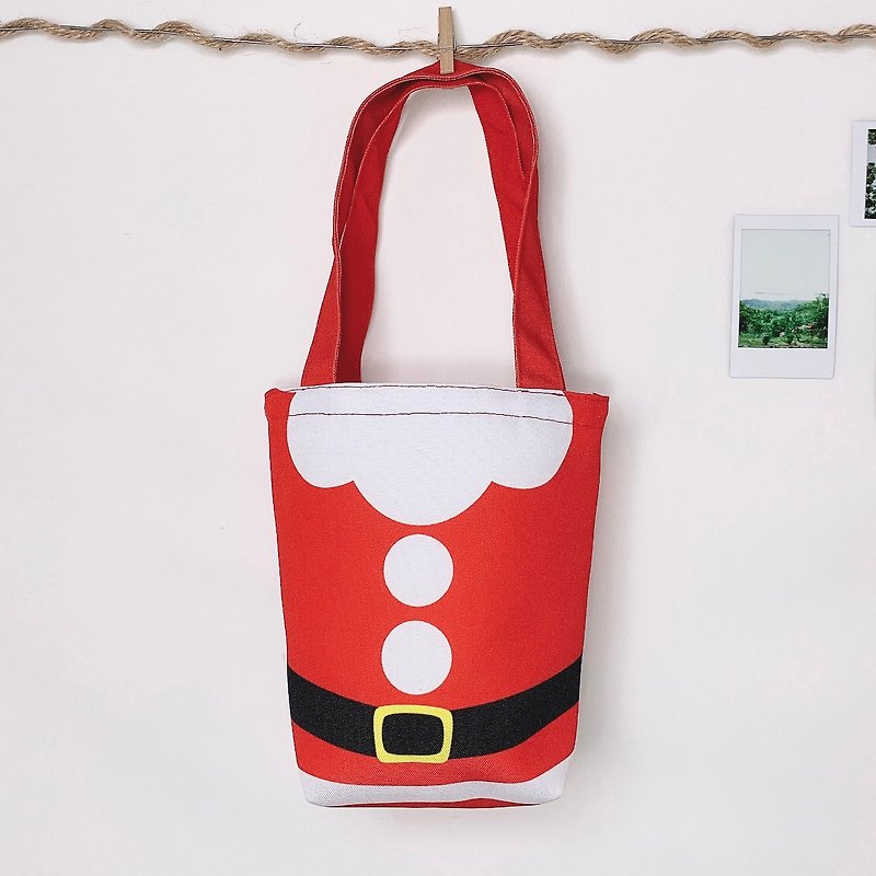 防潑水萬用環保飲料提袋-聖誕老人款(交換禮物首選) - 手提包/手提袋 - 聚酯纖維 紅色