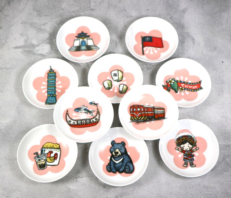 Tour Taiwan Bone China Plate Gift Box Set with 5 bags as a souvenir gift - จานเล็ก - เครื่องลายคราม หลากหลายสี