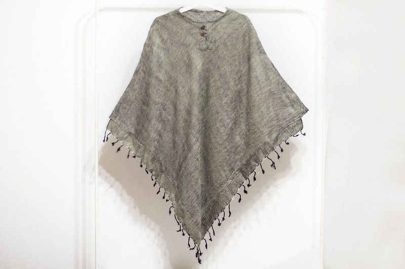 Indian ethnic tassel cloak / Bohemian cloak shawl / wool hooded cloak - gray stone - Knit Scarves & Wraps - Wool Gray