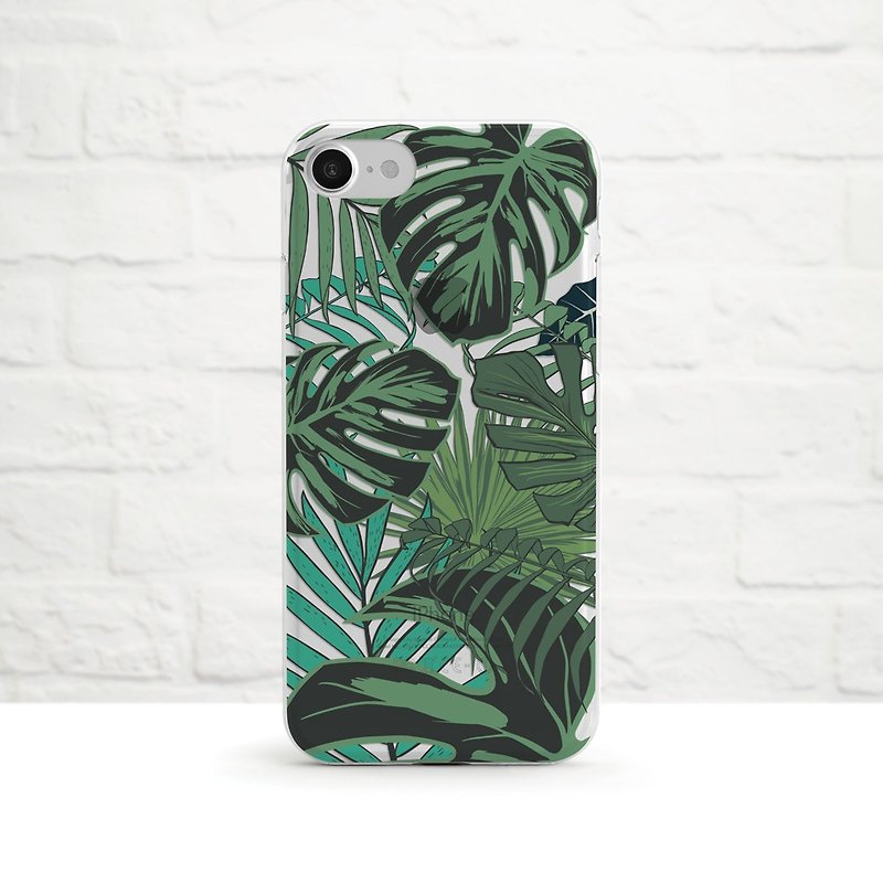 Tropical Leaves, Clear Soft Case, iPhone 7, iPhone 7 plus, iPhone 6, iPhone SE - เคส/ซองมือถือ - ยาง สีเขียว