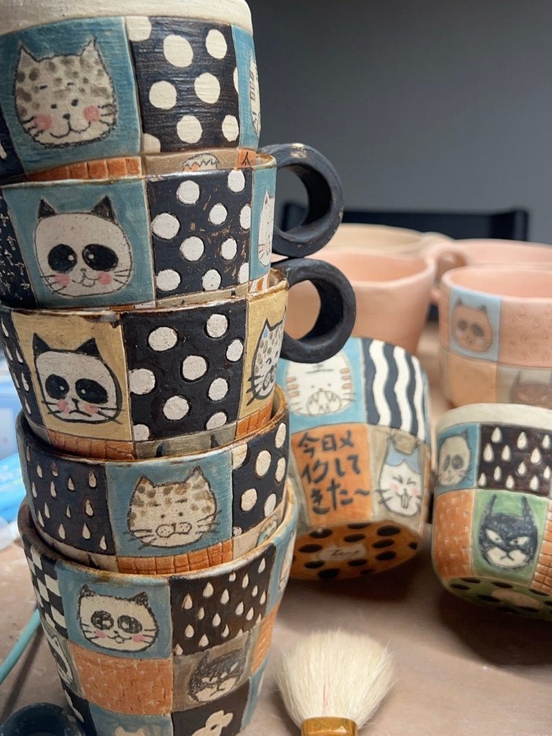 Cat handmade coffee cup mug - แก้วมัค/แก้วกาแฟ - ดินเผา 