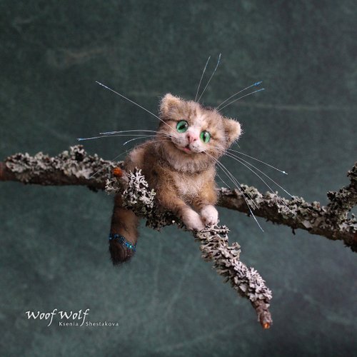 Woof Wolf The Cheshire Cat. Classic type. Fairytale character. Miniature realistic toy