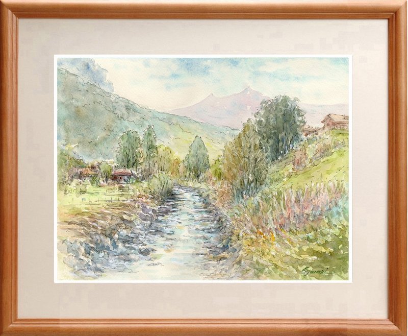 水彩画原画　アルプス山麓 - 海報/掛畫/掛布 - 紙 綠色