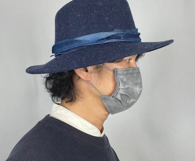 Wide brim wool hat Uzbekistan SUZANI Indigo dyed pigskin and