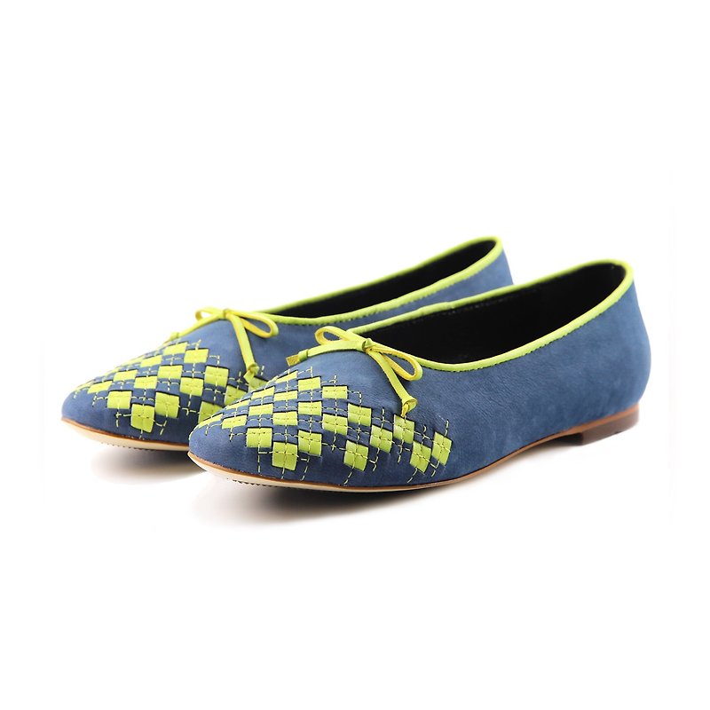 Sweet Villians W1059 手工真皮平底芭蕾舞鞋 藍色 - 芭蕾舞鞋/平底鞋 - 真皮 藍色