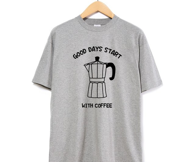 GOOD DAYS START WITH COFFEE ユニセックス 半袖Tシャツ グレー 夏服