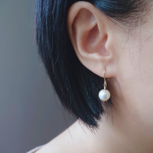 Joyce Wu Handmade Jewelry 限量 - 近圓大顆淡水珍珠 8mm 14Kgf 包金耳環 | 八分圓 可改耳夾