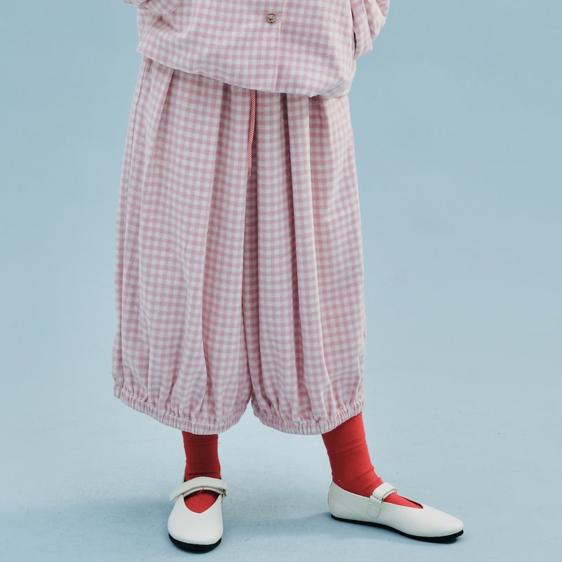 粉格子拉毛闊腿褲 / 褲子 休閒褲 - 女長褲 - 棉．麻 粉紅色