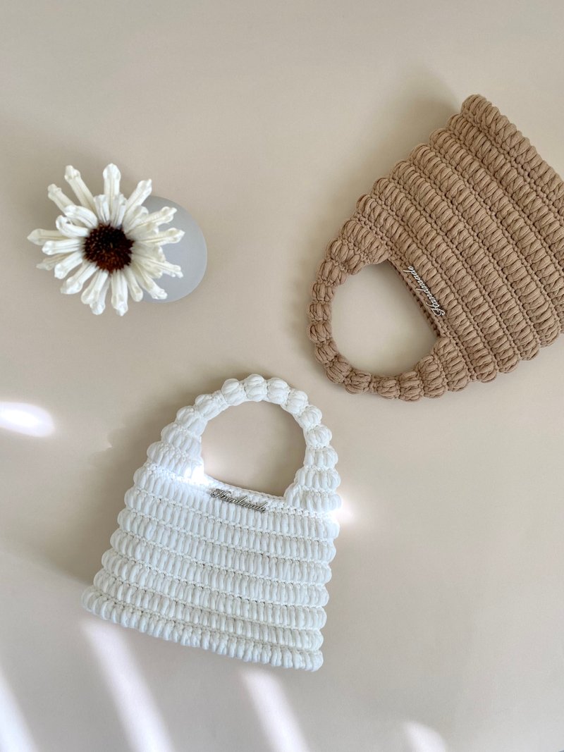 ZHII studio 泡泡手提小包 編織提袋 編織包 - 手提包/手提袋 - 棉．麻 卡其色