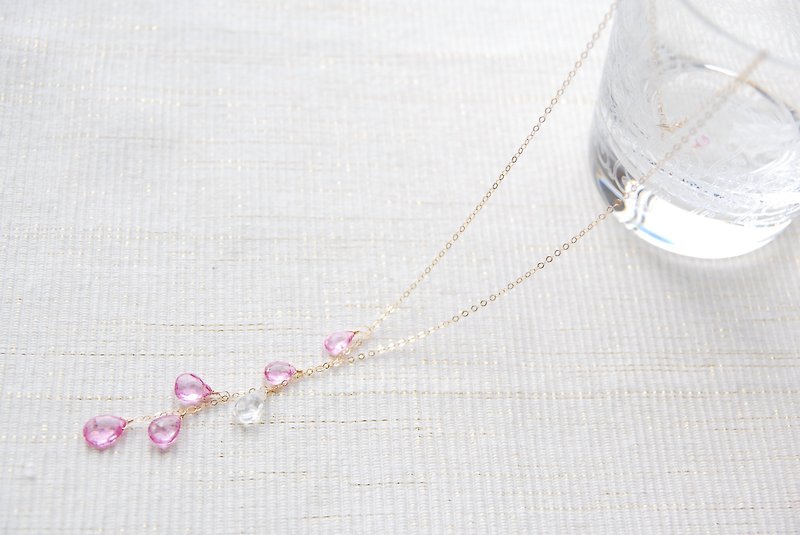 Pink Topaz Spring Ranman Necklace 14kgf - Necklaces - Gemstone Pink
