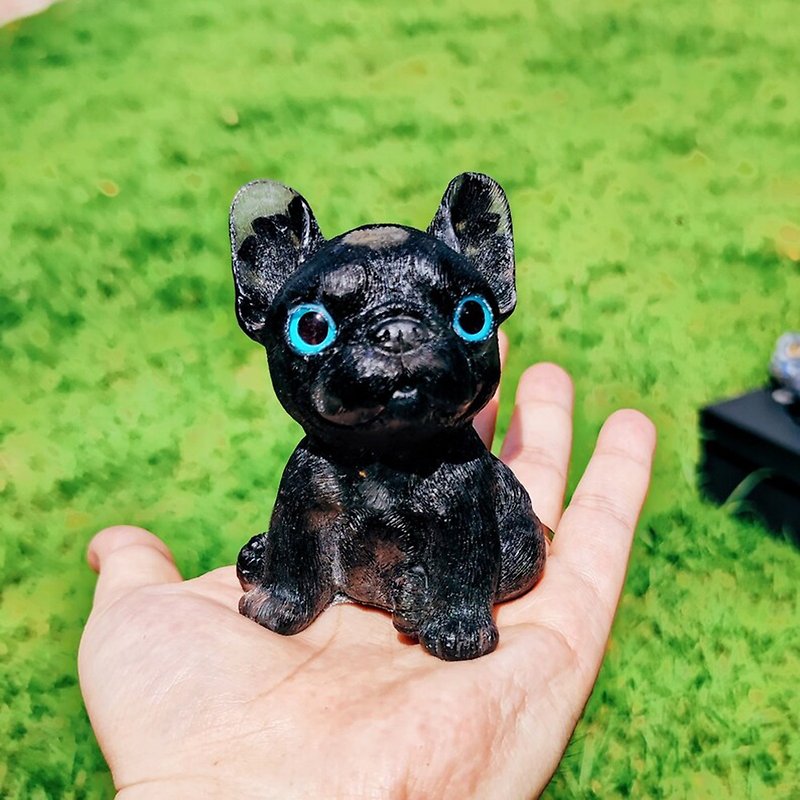 Crystal Stone decoration obsidian glue French fighting dog ornaments to ward off evil spirits and protect the house from villains - ของวางตกแต่ง - เรซิน 