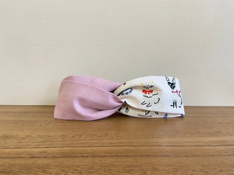 Double headband/Cat Expo-Lotus root starch - Headbands - Cotton & Hemp Pink