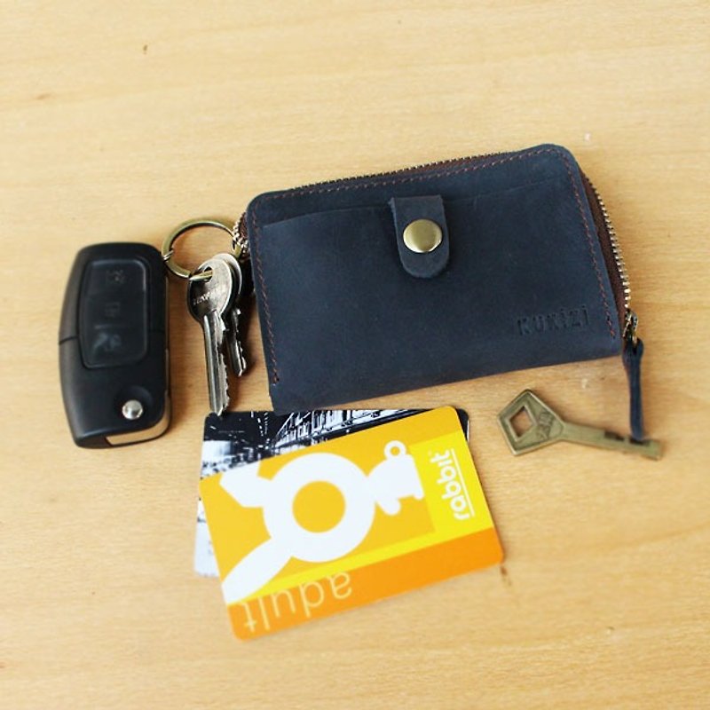 Key Case - F1 สีน้ำเงิน / Key Holder / Key Ring / Key Bag (Genuine Cow Leather) - Keychains - Genuine Leather Blue