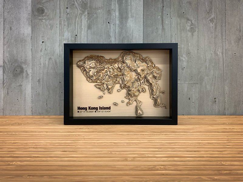 3D Contour Map of Hong Kong Island - Items for Display - Wood 