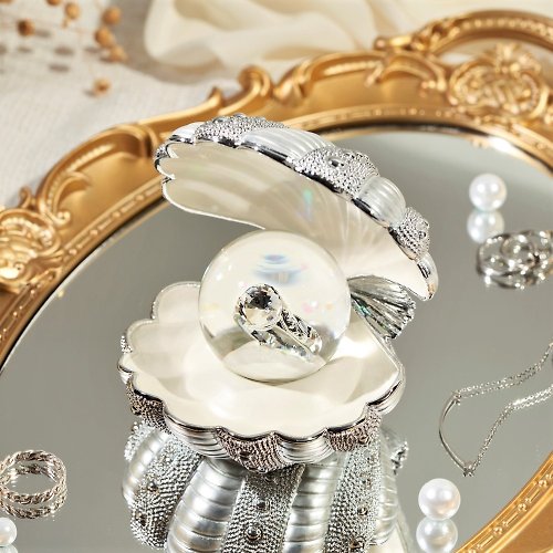 JARLL 讚爾藝術 星鑽貝殼戒-銀色 水晶球擺飾 情人節結婚求婚生日禮物戒指
