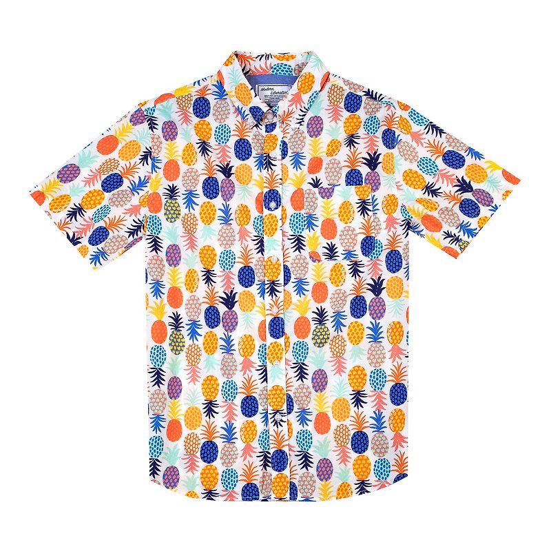 Color Pineapple Shirt - White - Men's Shirts - Cotton & Hemp 