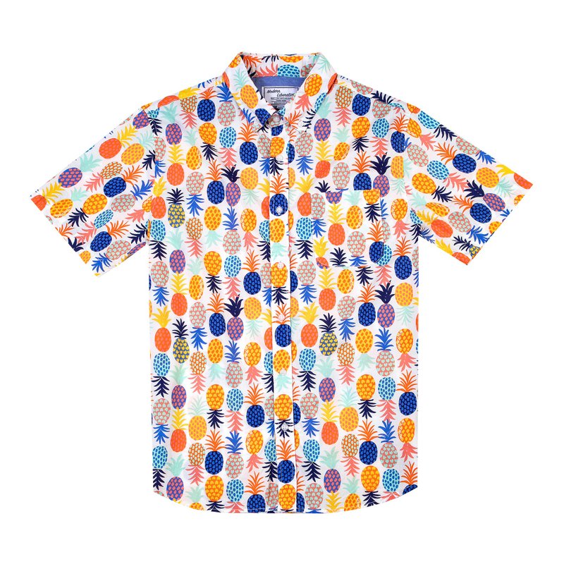 Men's Color Pineapple Shirt 男裝彩色鳳梨襯衫 - 白色 - 男襯衫/休閒襯衫 - 棉．麻 