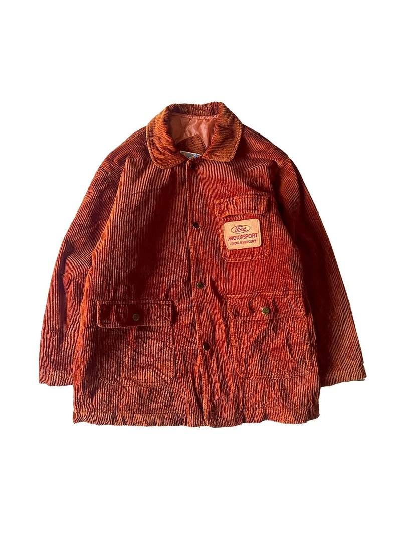 --兩光師古著--橘色粗燈芯絨壓印扣大衣 - 男夾克/外套 - 其他材質 橘色