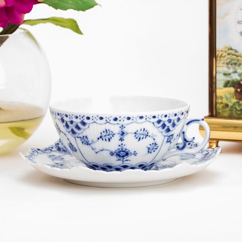 擎上閣裝飾藝術 皇家哥本哈根Royal Copenhagen手繪全花唐草蕾絲花邊咖啡杯組