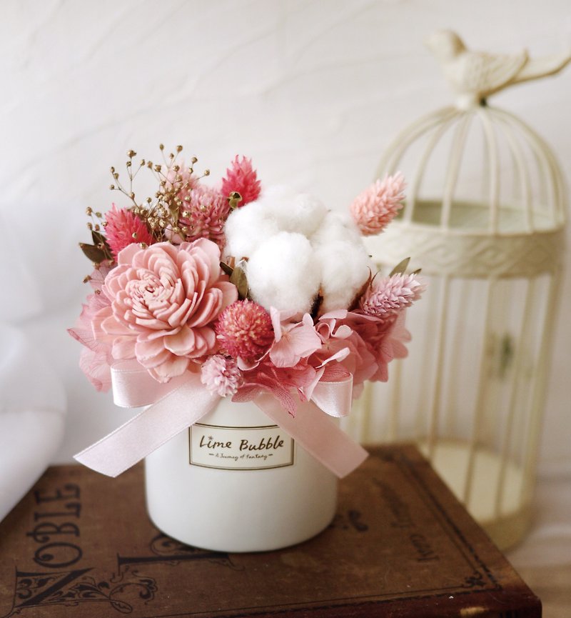 粉紅華爾茲盆飾(情人節新婚新居開幕贈禮) - 乾花/永生花 - 植物．花 粉紅色