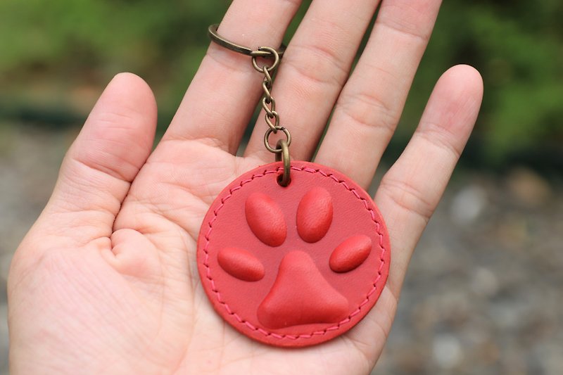 cat footprint dog footprint leather key ring birthday gift pet cat and dog - ที่ห้อยกุญแจ - หนังแท้ 