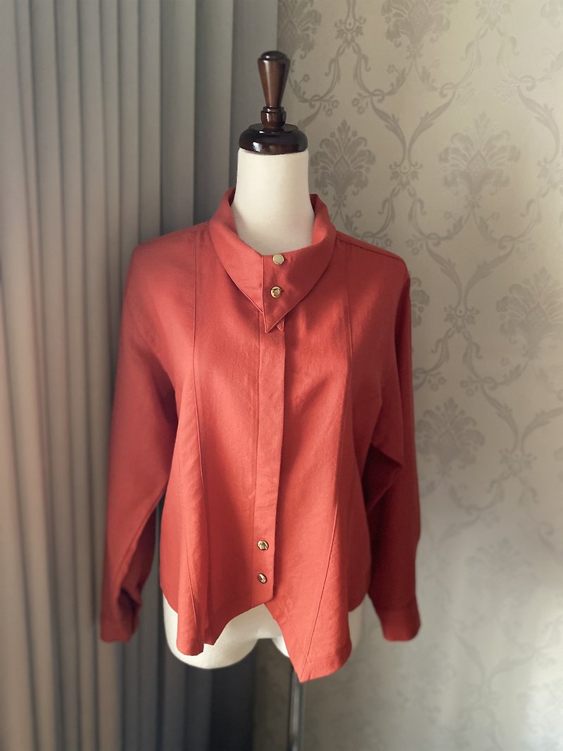 Orange pure wool vintage top made in Japan - Women's Shirts - Wool Orange