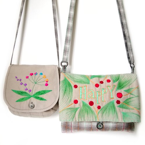 oksunnybunny Messenger canvas bag, Embroidered purse, Small textile bag, Fabric crossbody bag
