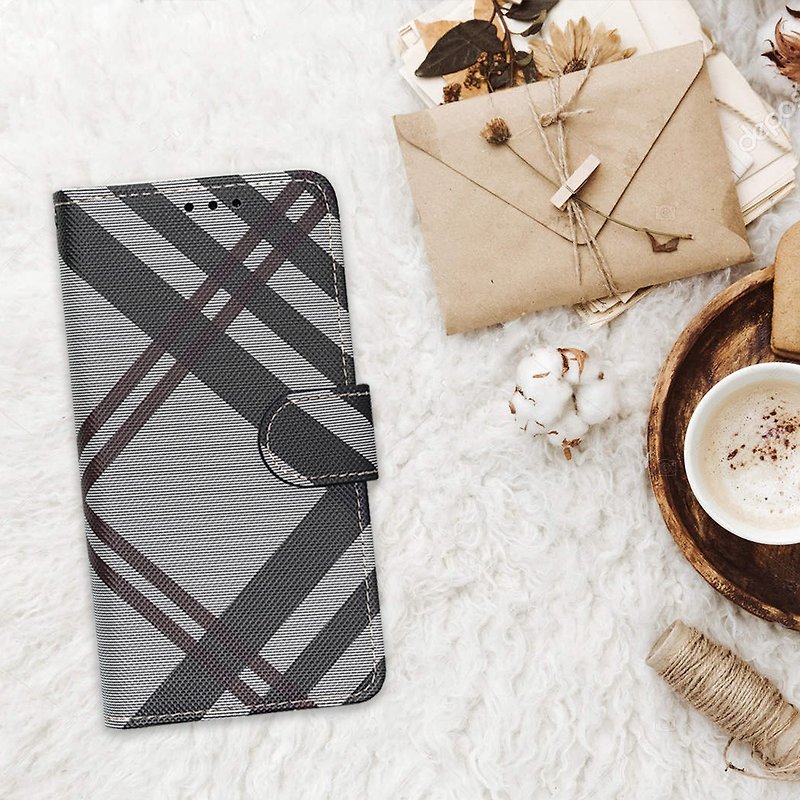 Aguchi Samsung Note10+/Note20 5G British Check Mobile Phone Case-Grey Black Check - Phone Cases - Faux Leather Gray