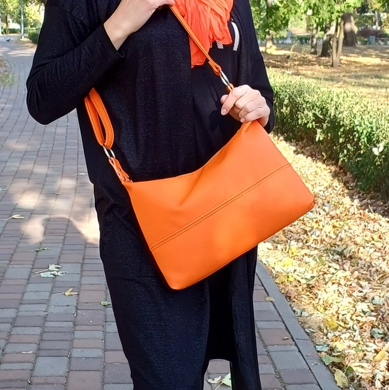 Orange Crossbody Bag, Faux Leather Shoulder Bag, Medium Handbag - กระเป๋าถือ - หนังเทียม หลากหลายสี