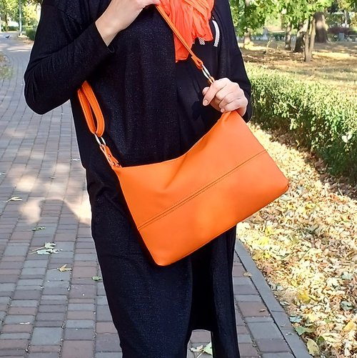 LudaMelnick Orange Crossbody Bag, Faux Leather Shoulder Bag, Medium Handbag