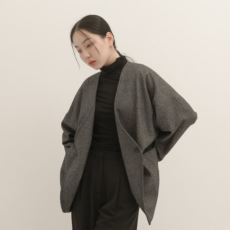 [Classic Original] Weixin_Reform pleated jacket_CLO515_Dark Gray - เสื้อแจ็คเก็ต - ขนแกะ สีเทา