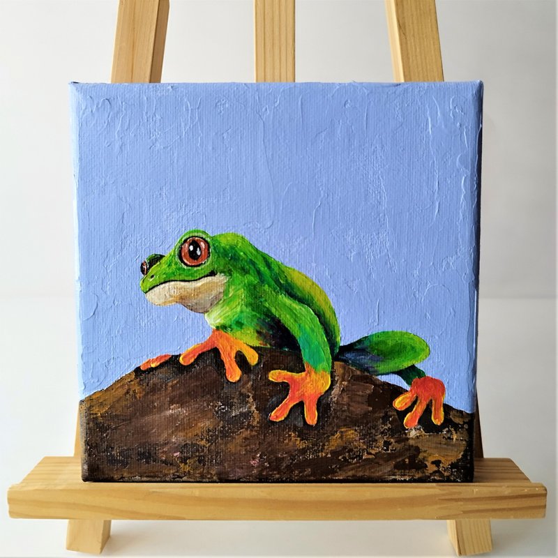 Hand-Painted Acrylic Frog Artwork - Perfect Wall Decor for Animal Art Lovers - 壁貼/牆壁裝飾 - 壓克力 多色