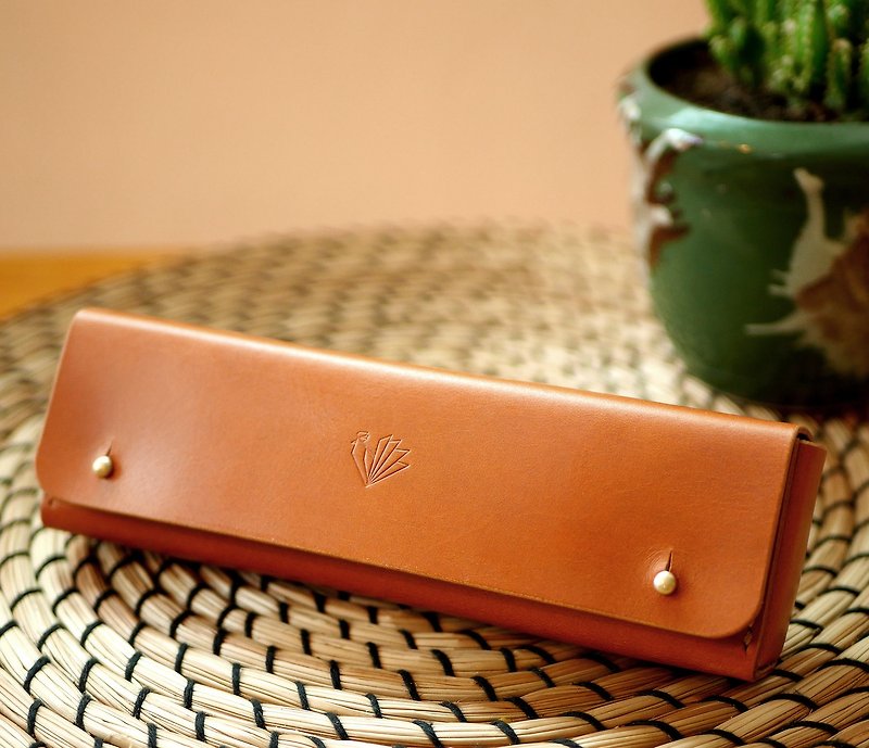 Handmade Personalized Pencil Case/Pen Pouch with brown tan color leather - Pencil Cases - Genuine Leather Brown