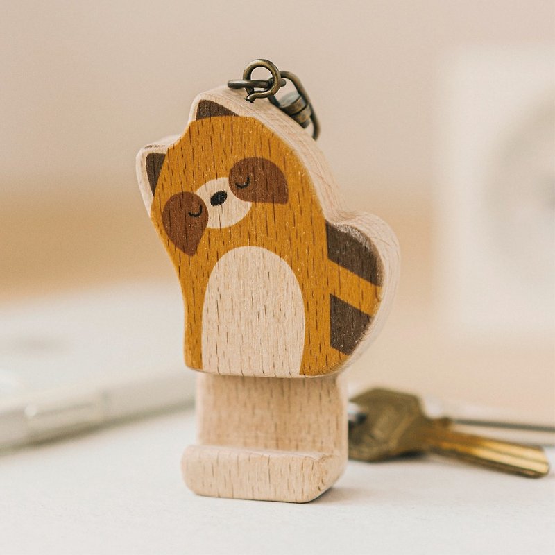 [Mobile Phone Holder-Sleeping Red Panda] Keychain/Style Pendant - Keychains - Wood Brown