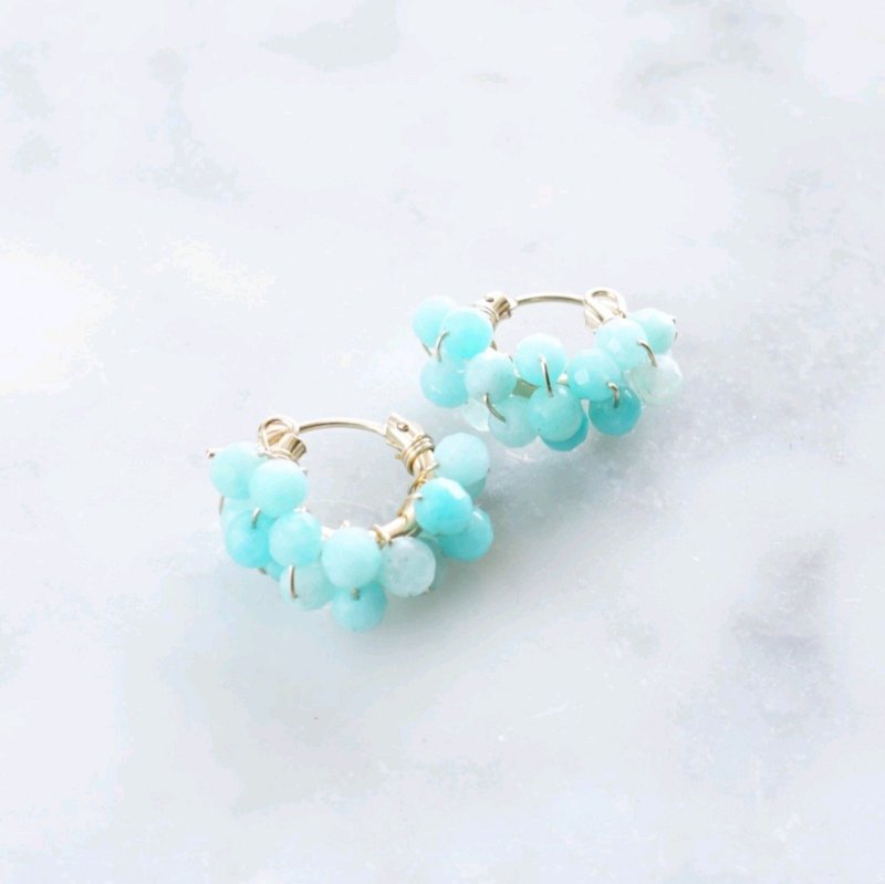 14kgf Amazonite pavé earring / pierced earring M - 耳環/耳夾/耳骨夾 - 寶石 藍色
